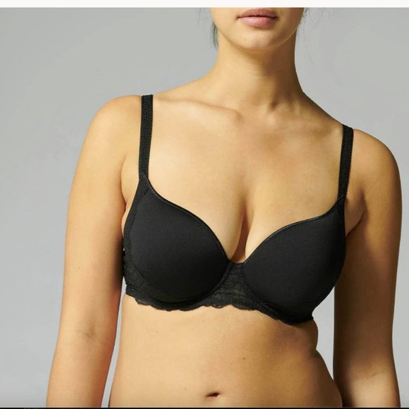 Simone Perele Other - Simone Perele Paris Plunge Bra Black Scalloped Floral Lace Made in France 34B